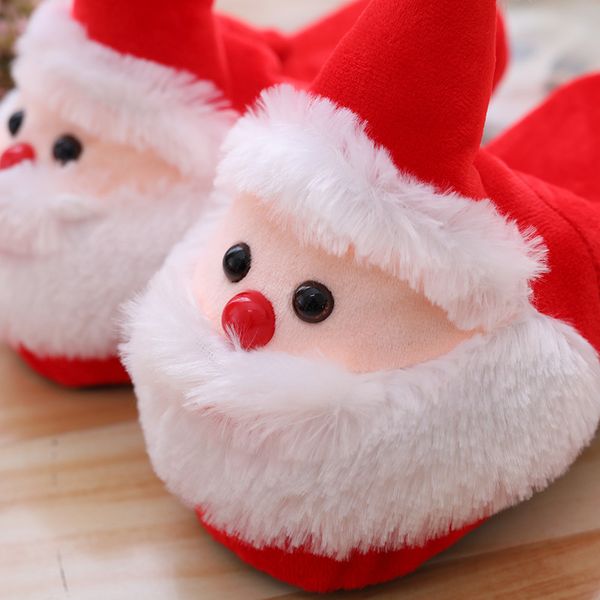 lovely cartoon santa claus in autumn and winter christmas eve warm cotton slippers for couples at home, Black